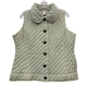 Kiko Silk Sage Green Quilted Button Front Vest Peter Pan Collar Lightweight M